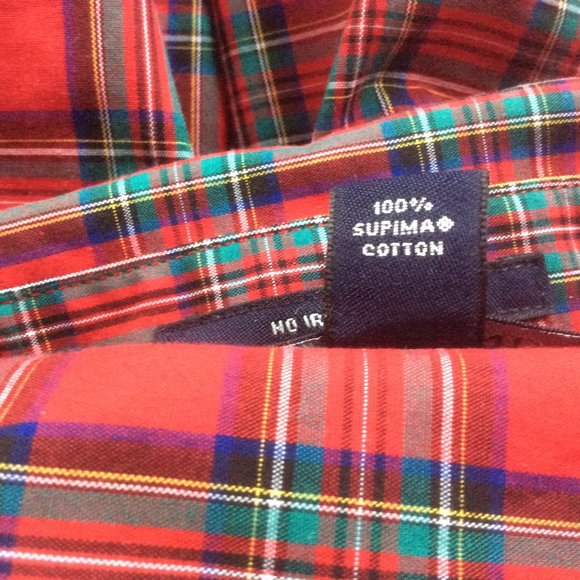 Lands' End Tartan Red Plaid Long Sleeve No Iron Supima Popover Blouse Size 6 - Picture 4 of 7